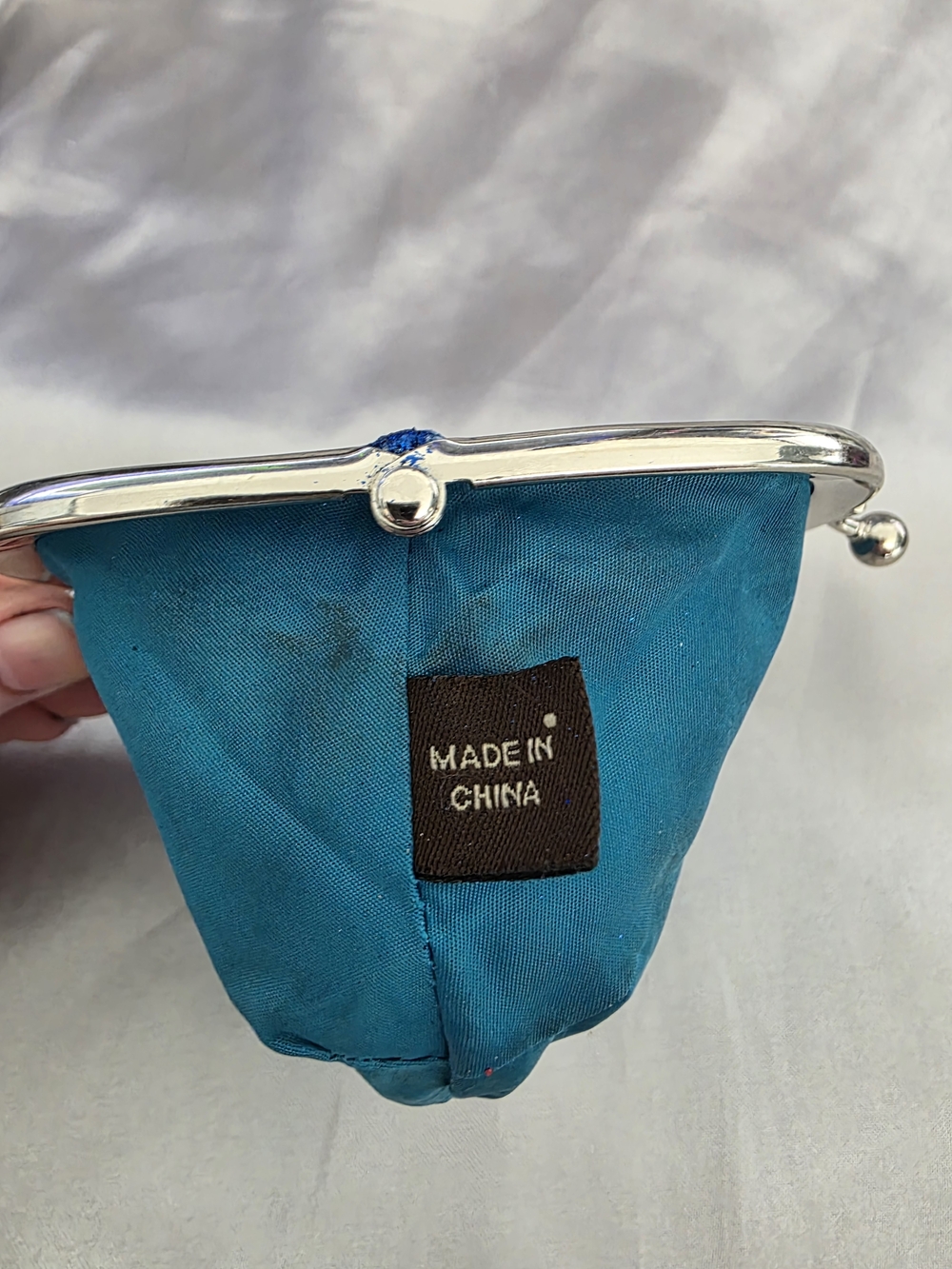 Metallic Blue Ruched Coin Purse with Silver Frame - Picture 3 of 8